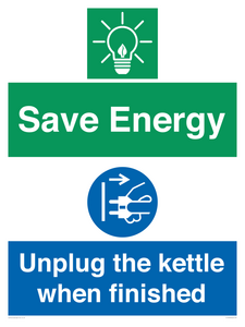 Save Energy, Unplug the kettle when finished